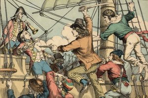 Robert Surcouf francia tengerész és korzózó, itt a "Triton" angol hajó fedélzetén 1796-ban (metszet) alkotó: Artist Unknown