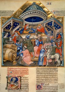 A bolognai bevásárló élet jelenetei. Miniatűr (miniatűr) alkotó: Artist Unknown