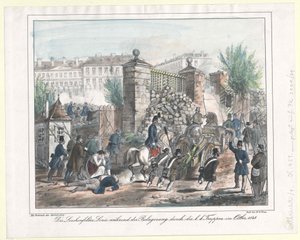 A Lerchenfelder-vonal a k. k. csapatok 1848. októberi ostromakor. alkotó: Artist Unknown