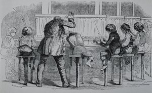 EGYESÜLT KIRÁLYSÁG. ANGOLORSZÁG. Ipari forradalom. Gyerekek gépeket használnak egy textilgyárban. Metszet. alkotó: Artist Unknown