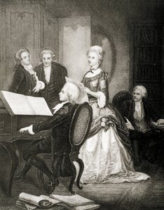 Wolfgang Amadeus Mozart zongorán kíséri Caterina Cavalieri szoprán énekesnőt.