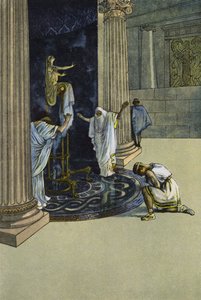 Oresztest Apollo utasítja, hogy menjen Taurishoz, és vigye el Artemisz szobrát Athénba (színes litho) alkotó: Artus Scheiner