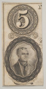 Bankjegymotívumok: 5-ös szám és Thayendanegea portréja, kb. 1824-37.