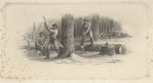 Bankjegymatrica, amelyen a fák kivágása látható egy havas erdőben, kb. 1824-37.