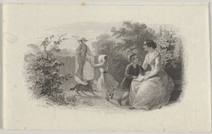 Bankjegymatrica családdal a kertben, kb. 1824-37.