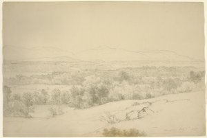 Tájkép, Barrytown, New York, 1865 (barna papíron domborodó grafit)