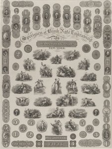 Bankjegy-gravírozás mintalapja, kb. 1828. alkotó: Asher Brown Durand
