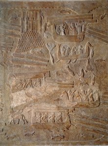 Art Mezopotámia (Asszíria): II. Sargon (Kr. e. 721-705) asszír király palotájának udvara cédrusfa szállítása Libanonból. Párizs, Musee du Louvre alkotó: Assyrian