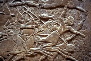Ashurbanipal a Til-Tuba-i csatában, ie 650-620 között alkotó: Assyrian
