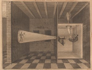 Varázslámpás, amely az Ars Magna Lucis halálát mutatja, 1671.