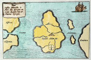 Atlantisz legendás szigetének térképe - Athanase Kircher (vagy Athanasius Kircheri) Mundus Subterraneus-járól