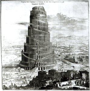 Bábel tornya, 1679 (metszet) (bw fotó)