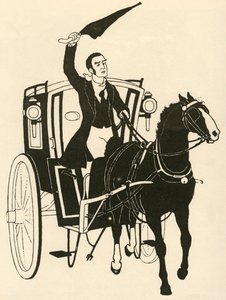 „A gyeplő megragadása egy kézben, és a ló felkavarása az esernyőjével”, 1928. alkotó: Athelstan Rusden
