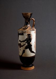 Görög művészet: "" Héraklész és Atlasz"" Atlasz részlet. Lekythos (lecyth) fehér Athéné festője (i. e. 450-400) által megvalósított. Athénész, Országos Régészeti Múzeum alkotó: Athena Painter (workshop of)