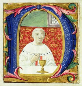 Történelmi "N" kezdőbetű, amely egy pápát (X. Leónt) ábrázol, aki misét mutat be. alkotó: Attavante di Gabriello di Vanti di Bartolo