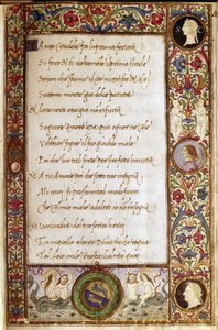 Oldal Francesco Petrarca (1304-1374) "Il Canzoniere" című művének kéziratából. Attavante degli Attavanti (1452-1525) miniatúrája, Nemzeti Könyvtár, Firenze. alkotó: Attavante di Gabriello di Vanti di Bartolo