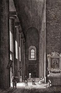 Nativita di Maria Santissima székesegyház oldalfolyosója Syracusában, Szicíliában, Olaszországban, rézmetszet, kb 19x29 cm alkotó: Attilio Zuccagni Orlandini