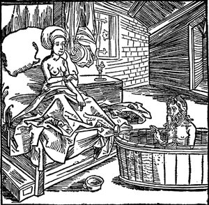 A nő és a fürdőző remete. alkotó: attributed to Albrecht Dürer