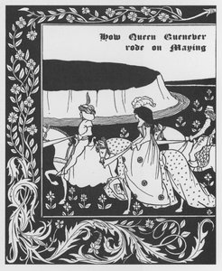 Arthur-legenda: „” Queen Guenievre Május királynője”” Metszet Sir Thomas Malory „” The Morte of Arthur”-ba, Aubrey Beardsley (1872-1898) által illusztrált kiadás, 1893-1894 (Arthuriai legenda: Queen Guenever (Guinevere) május , illusztrációja Aubrey Beard alkotó: Aubrey Beardsley