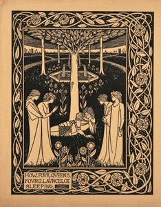 Hogyan találta négy királynő alvó Lancelotot. Illusztráció Sir Thomas Le Morte dArthur című könyvéhez alkotó: Aubrey Beardsley