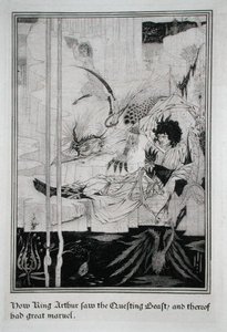 Most Arthur király látta a Kutató Fenevadat, és nagy csodája volt, Sir Thomas Malory (†1471) "Le Morte d