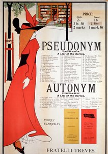 Az "Álnév- és autonim könyvtárak" plakátja (színes litográfia) alkotó: Aubrey Beardsley