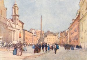 Róma: Piazza Navona (színes litográfia)