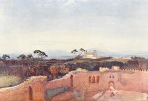Róma: Villa Borghese a háztetőről (színes litográfia)
