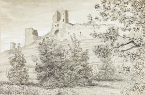 Kilátás a Rakvere vár romjaira, 1828 (szépia és ceruza papíron)