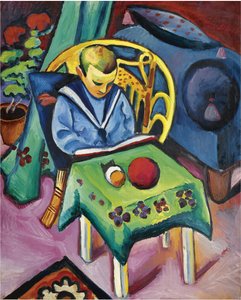 Fiú könyvvel és játékokkal, 1912 alkotó: August Macke