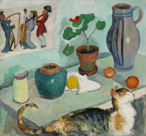 A szellem a ház padján: csendélet macskával alkotó: August Macke