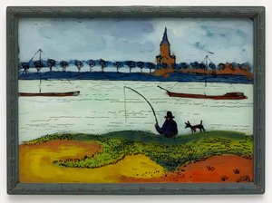 Folyóparti táj horgásszal alkotó: August Macke