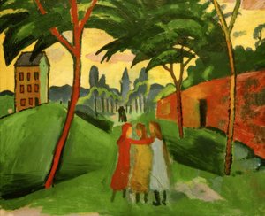 Táj három lánnyal alkotó: August Macke