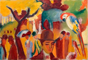 A kis állatkert barna és sárga színben. August Macke (1887-1914) festménye, olaj, vászon alkotó: August Macke