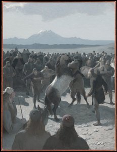 Lóviadal Hlíðarendinél. Illusztráció a Njál-sagához, 59. fejezet alkotó: August Malmström