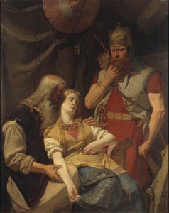 Orvar Oddr annonce a Ingeborg la mort de Hjalmar – Oervar-Oddr tájékoztatja Ingeborgot Hjalmar haláláról, írta Malmstrom, augusztus (1829-1901). Olajfestmény
