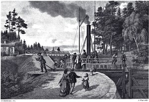 Kilátás a Juustila-zsilipre Finnországban, 1873