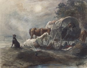 Éjszaka egy fedett kocsiban alkotó: August von Pettenkofen