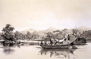 Kínai komphajó a tchynayi vámhivatal és a kanton között, 18. tábla a „Sketches of China”-ból, Eugene Ciceri (1813-90) metszetében, 1842 (színezett litho)