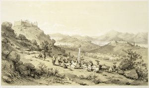 Makaó általános képe, 11. tábla a „Sketches of China”-ból, metszett: Eugene Ciceri (1813-90) 1842 (színezett litho)