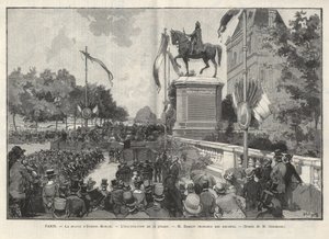 Párizs - - Darlot úr beszéde 1888. július 15-én a Hotel de Ville de Paris-ban, Etienne Marcel szobrának felavatásán - Gerardin rajza az 1888-as „Az illusztris világban” alkotó: Auguste (after) Gerardin