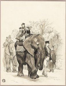 Elefánt lovasokkal a Jardin des Plantes-ban, Párizsban alkotó: Auguste Andre Lancon