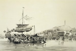 Hong Shang, 17. tábla a "Sketches of China" című műből, metszette Eugene Ciceri (1813-90) 1842 (színezett litográfia).