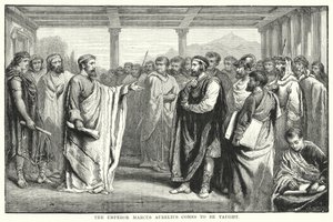 Marcus Aurelius császárt tanítani jön (metszet) alkotó: Auguste Francois (after) Laby