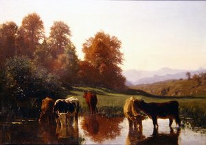Szarvasmarha itatás (olaj, vászon)