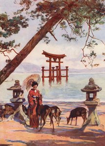 A Torii Miyajima-ban, Japán (színes lithó)