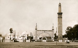 Grenoble (Isere, Dauphine): Nemzetközi Fehér Szén- és Turisztikai Kiállítás 1925-ben - a monumentális bejárat és a tájékozódási torony (Perret-torony) - Auguste (1874-1954) és Gustave (1876-1952) Perret testvérek által épített, 95 méter magas és közel 8 mé