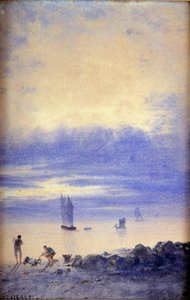 Tengeri táj, Saint-Malo strand (wc, papír) alkotó: Auguste Herst