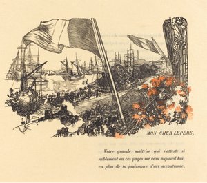 Dedikációs lap, megjelent 1900. alkotó: Auguste Lepere