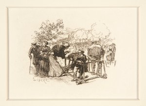Férfi Walkerben, más figurákkal a parkban alkotó: Auguste Lepere